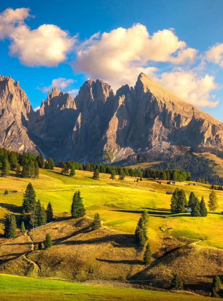 Alpe di Siusi or Seiser Alm and mountains, Dolomites Alps, Italy